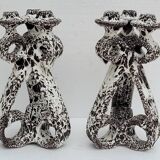 Pair of three-burner candelabra candlesticks by Marius Giuge glazed ceramic Vallauris 1950