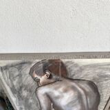 Glazed wood frame nude drawing on paper