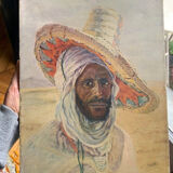 Arab man in hat - 1923 - orientalist painting - signed pp
