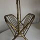 1960 magazine rack faux bamboo in beaten gold iron Italian craftsmanship