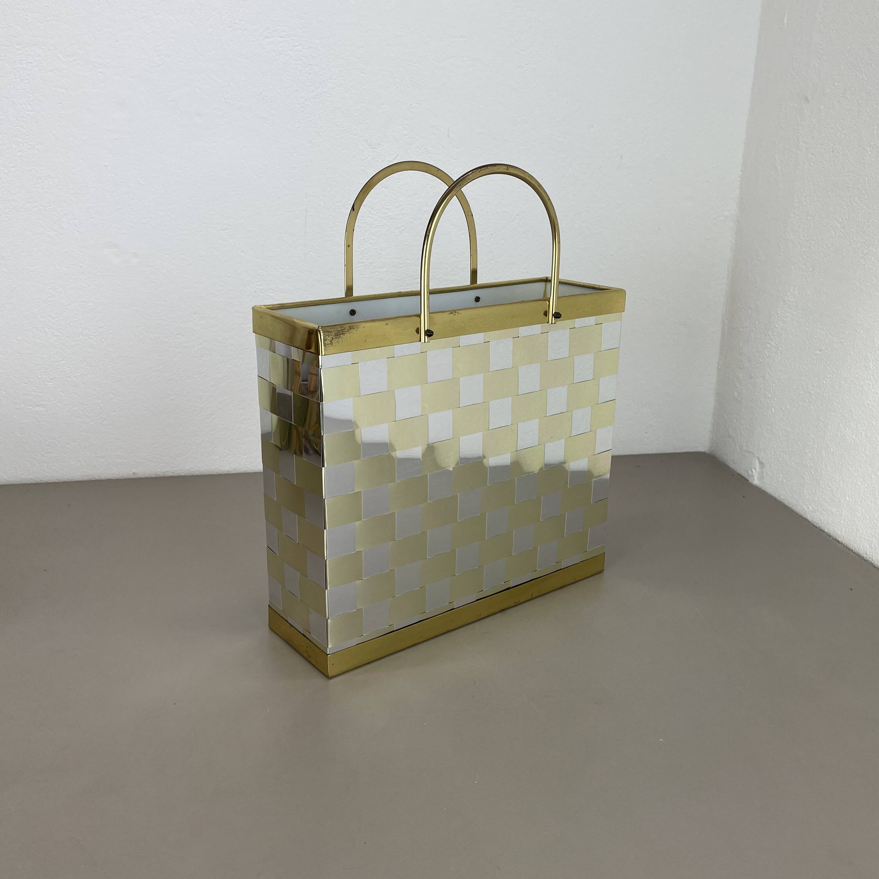 Rare hollywood regency paul evans style bicolor magazine holder, italy 1970