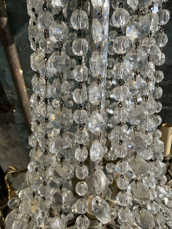 Lustre montgolfière bronze et cristal