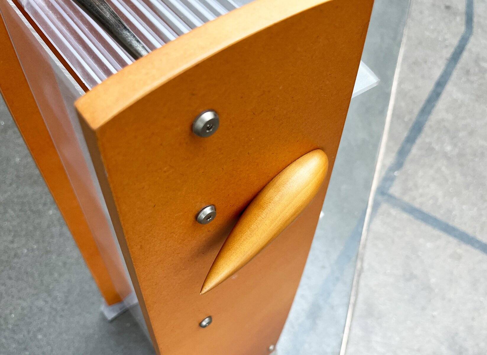 Postmodern CD storage unit in wood, metal, and plastic by Ezech, 1980s.