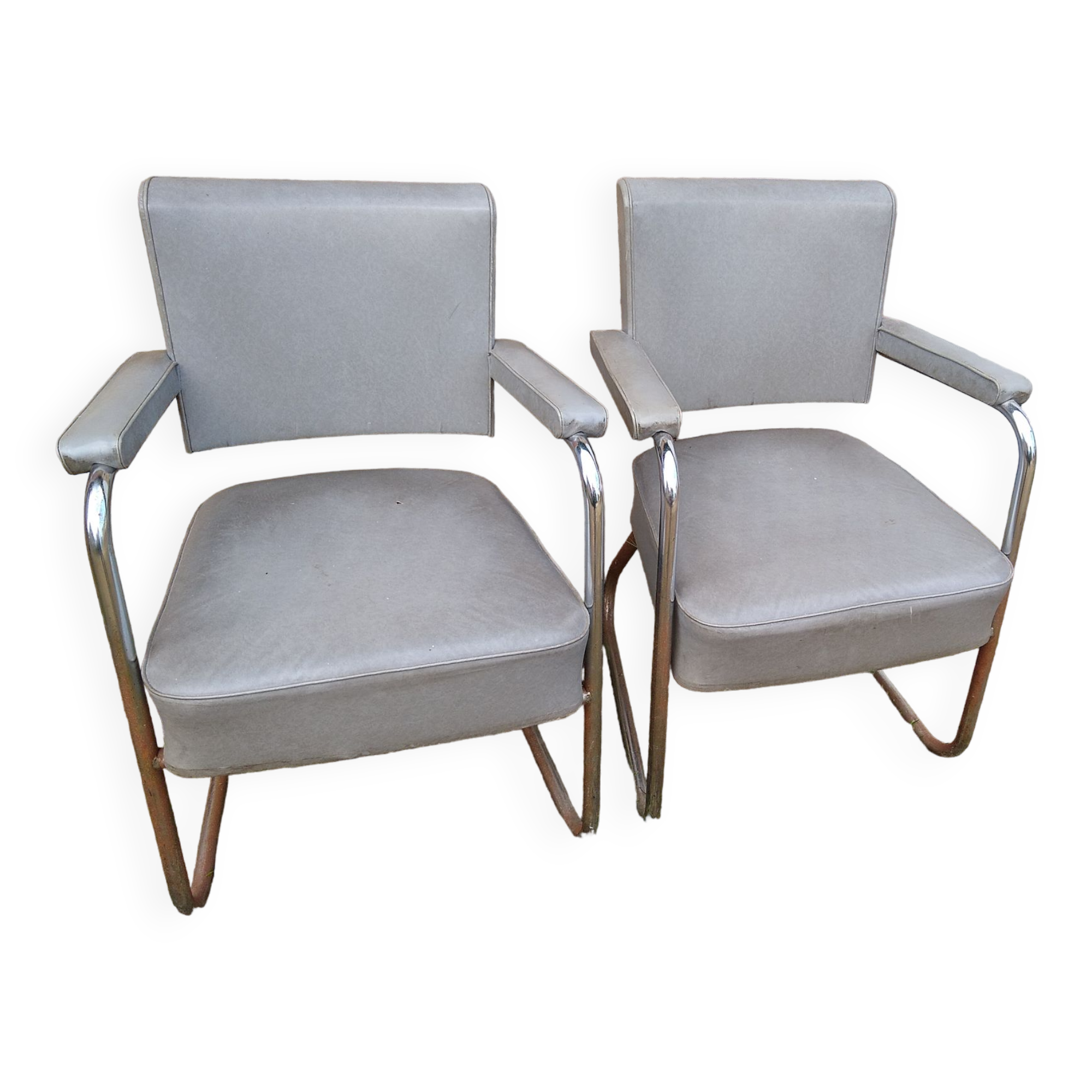 2 vintage skaï office armchairs