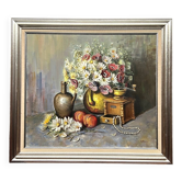 Still life with flowers and pearls signed.