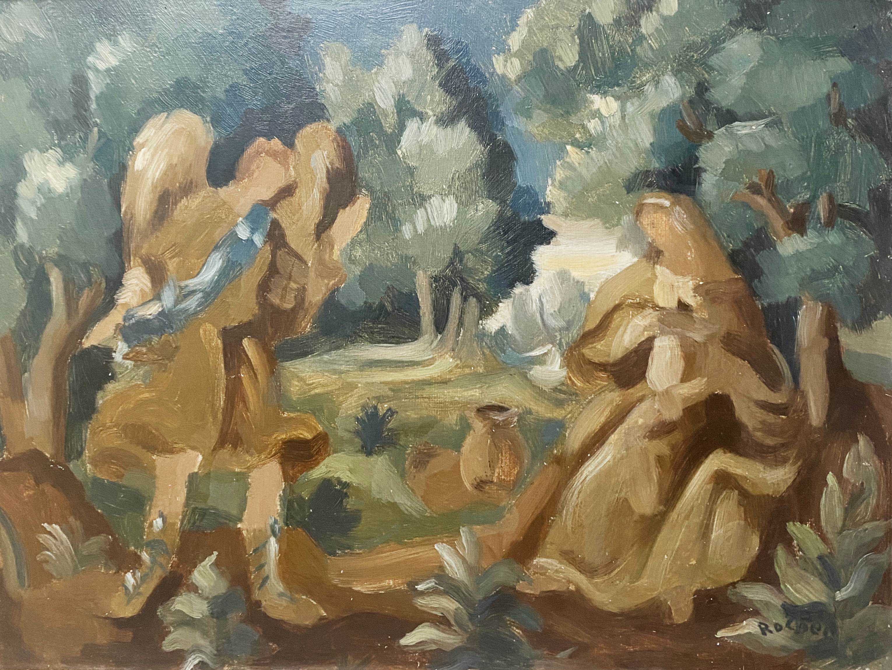 Painting hsp "l'annonce faire à marie" maurice rocher (1918-1995) + cadre