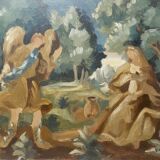 Tableau hsp "l'annonce faire à marie" maurice rocher (1918-1995) + cadre