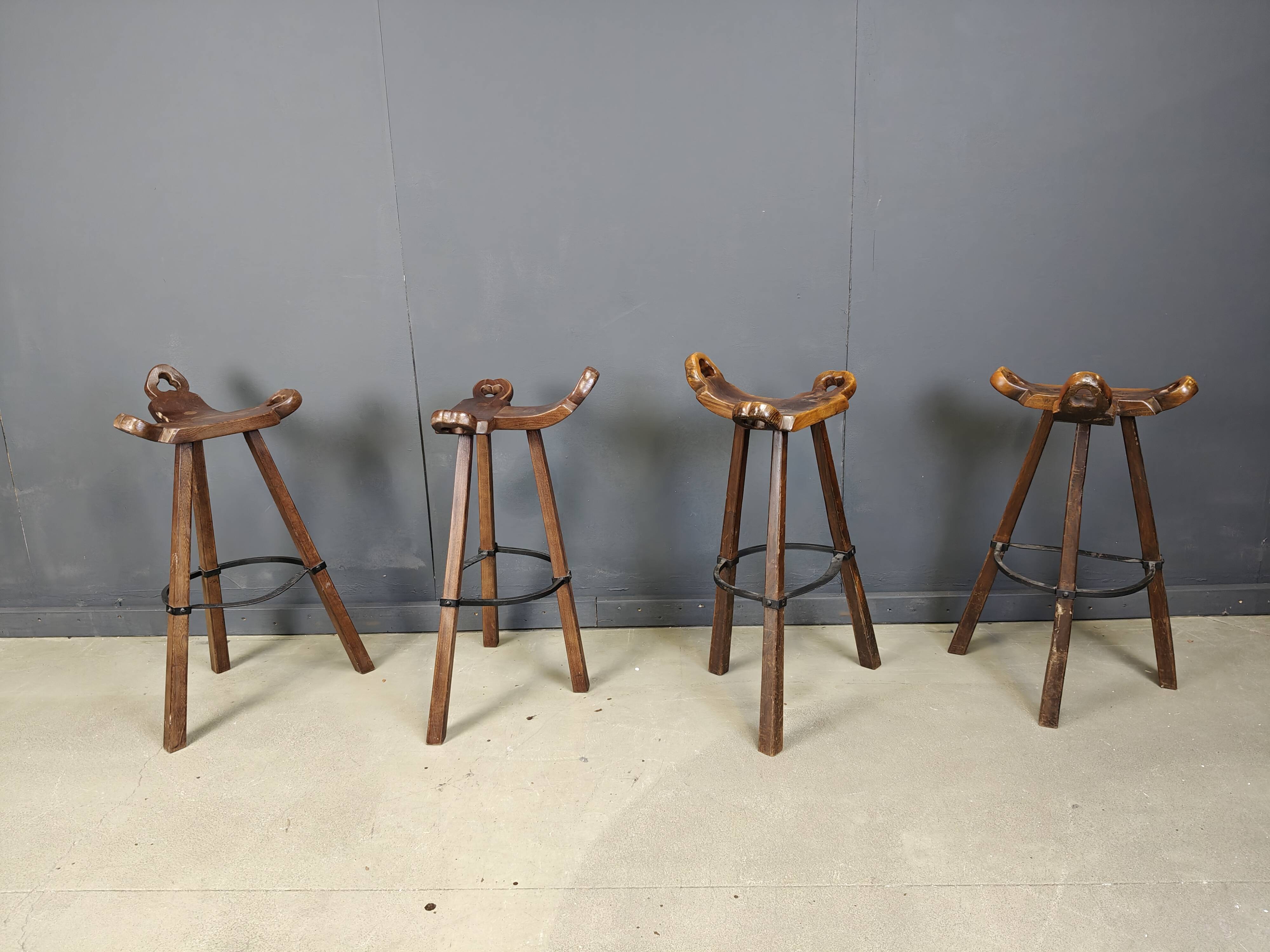 Mid century brutalist bar stools - set of 8, 1960s