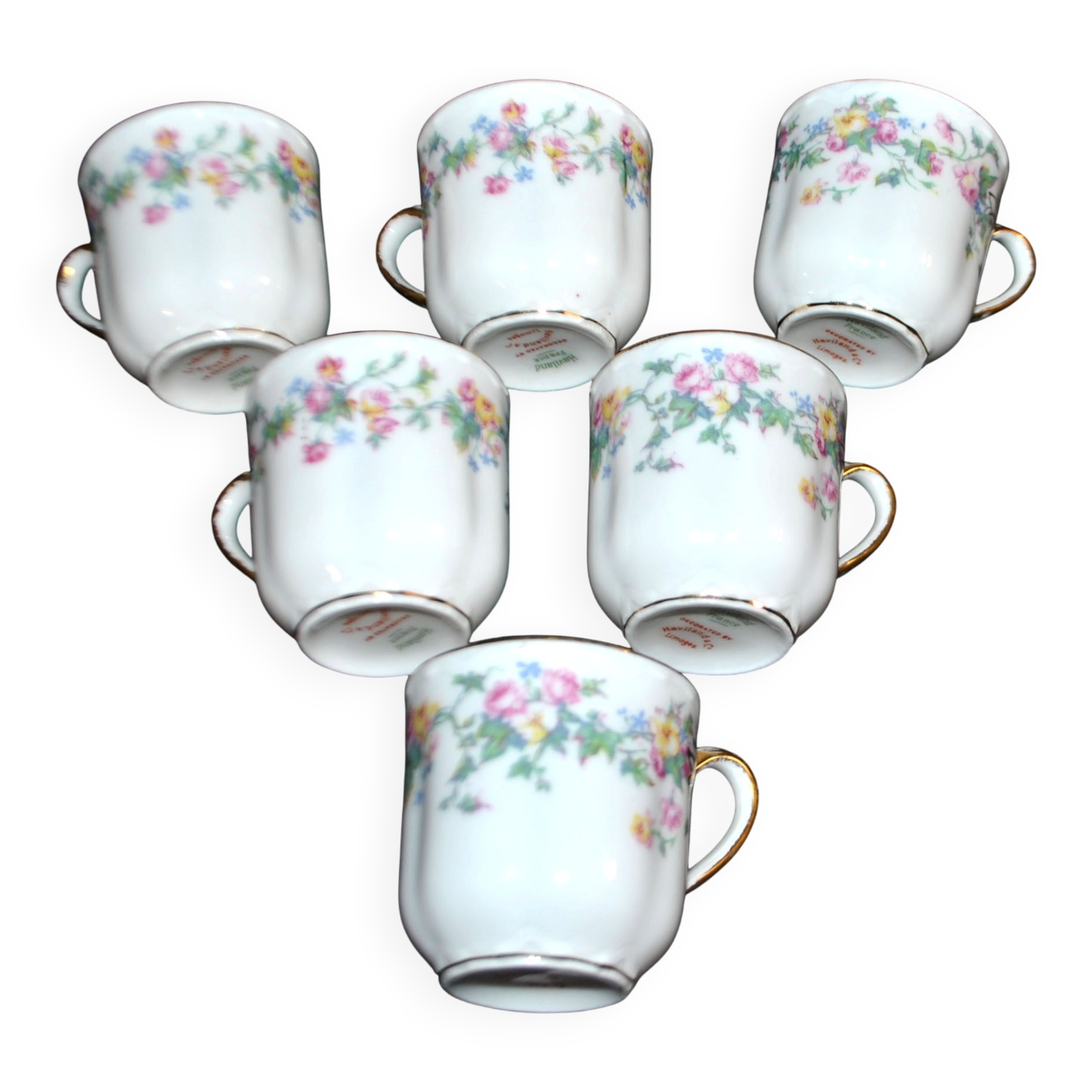 Limoges Haviland set of 6 floral porcelain coffee cups
