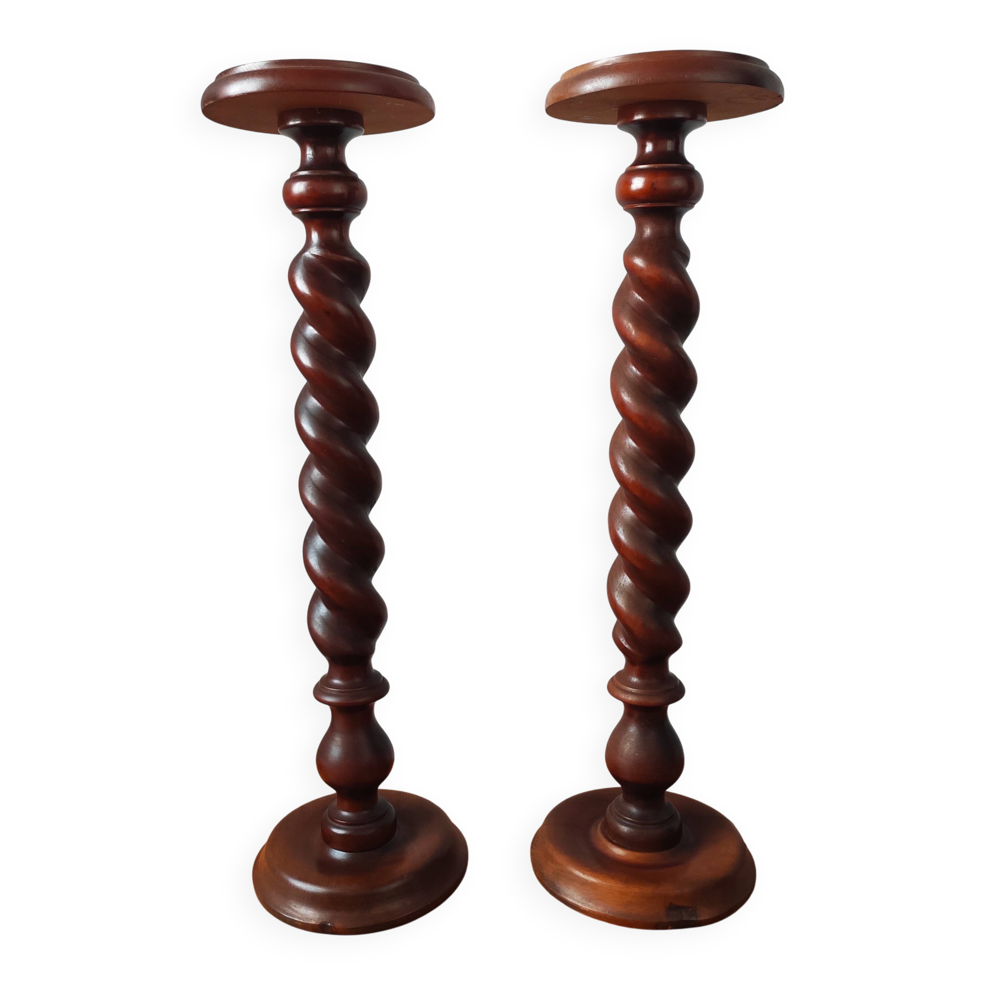 Pair of turned wooden pedestals