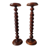 Pair of turned wooden pedestals