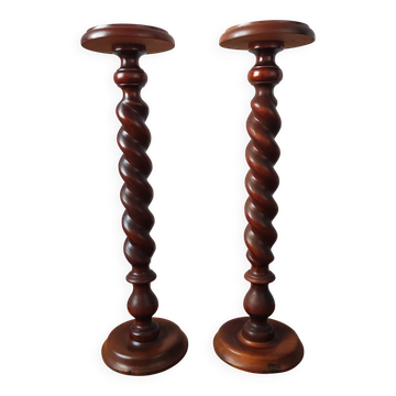 Pair of turned wooden pedestals