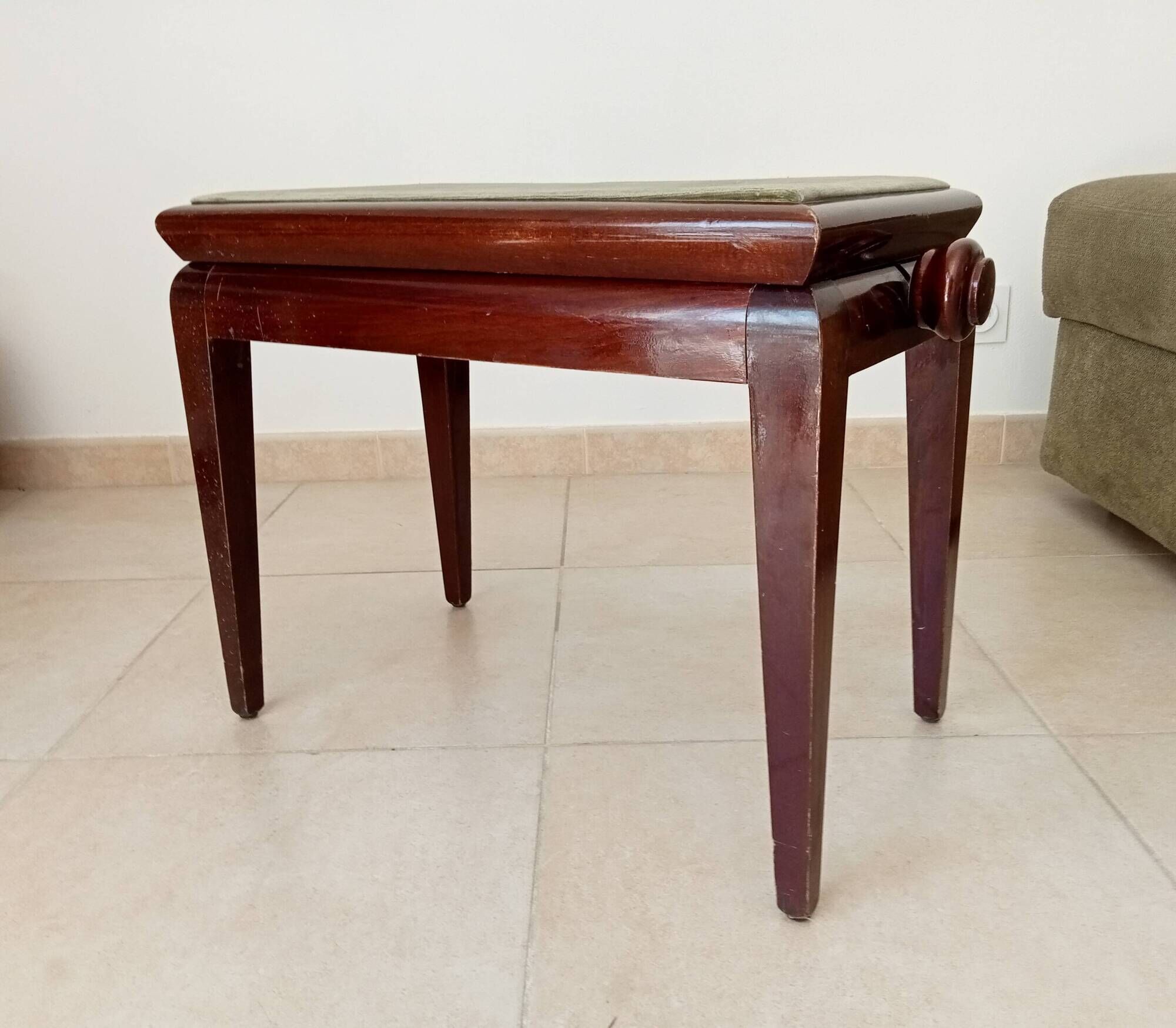 Tabouret de piano vintage en acajou massif années 60