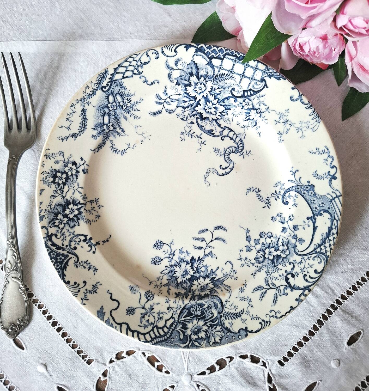 Mismatched antique ironstone dinner plates