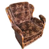 Poltrone bergère italiane in velluto e paglia di Vienna, anni '70, set di 2