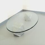 Vintage vignelli oval italian coffee table for casigliani in marble and glass from the 70s
