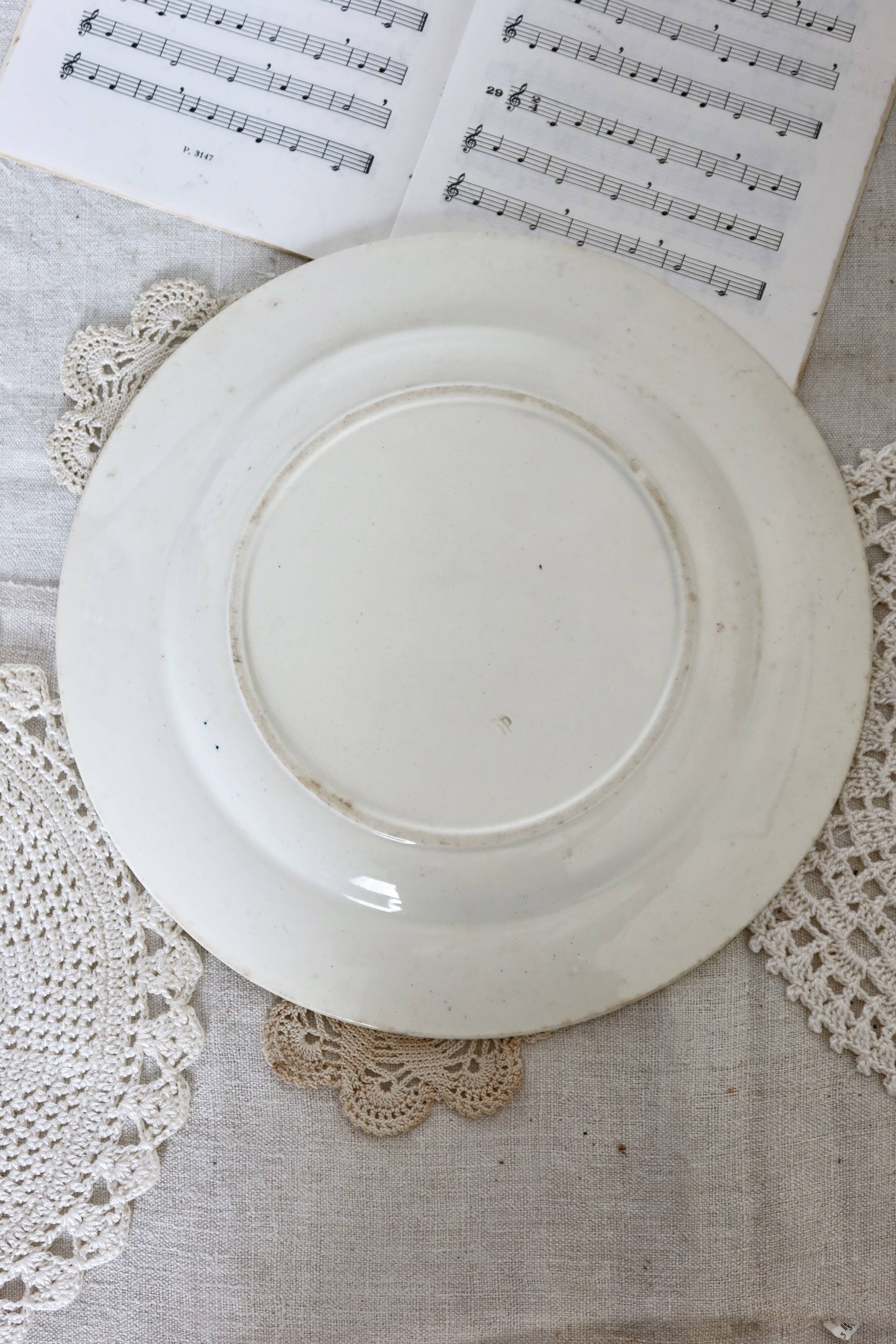 Antique Badonviller Jasmin earthenware serving platter with floral and butterfly decoration