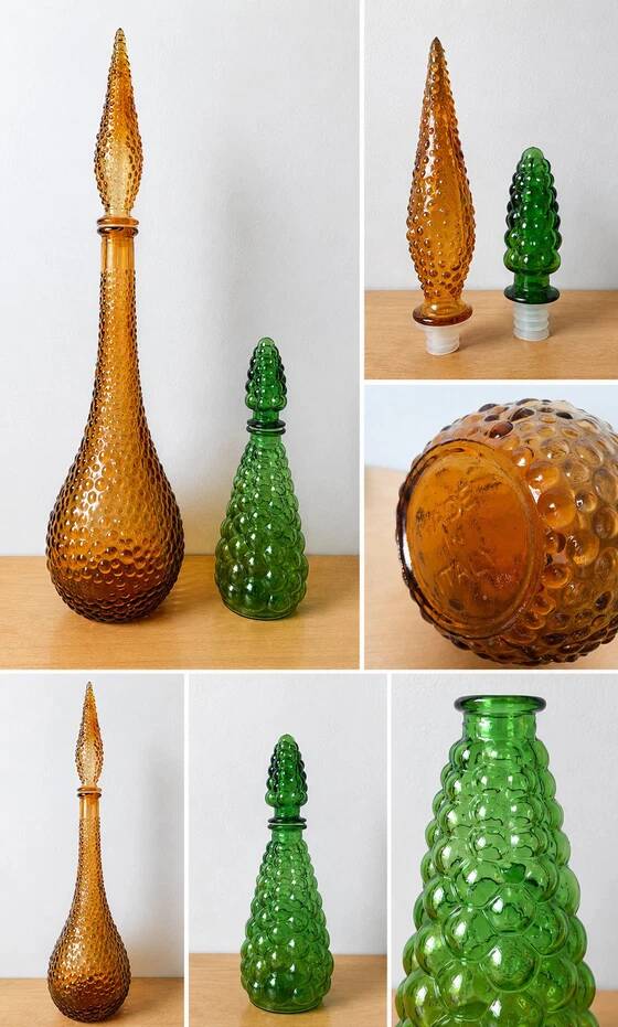 Carafes italienne en verre Empoli 1970