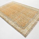 Grand tapis persan vintage orange et ivoire, motifs floraux raffinés