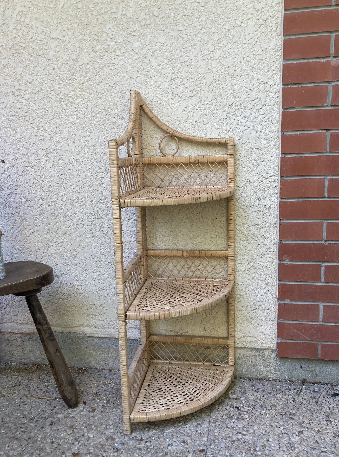 Vintage rattan corner shelf