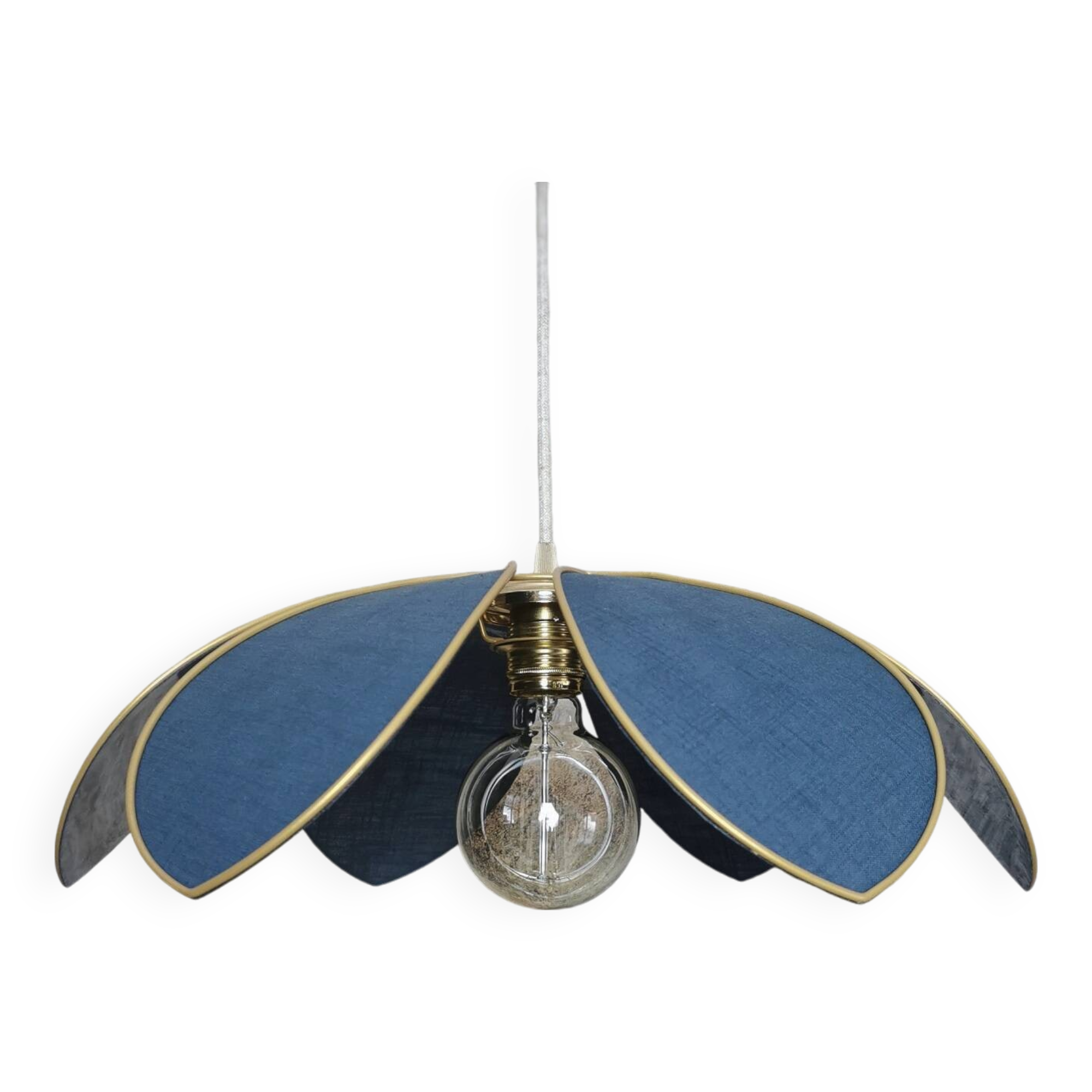 6-petal flower suspension, metal structure, slate blue linen