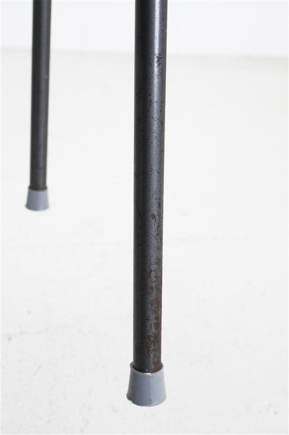 Set of 2 mid-century stools / teak / steel / Danish industrial design / 1960s