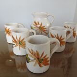 Orangeade service, floral pattern, cracked ceramic 60s