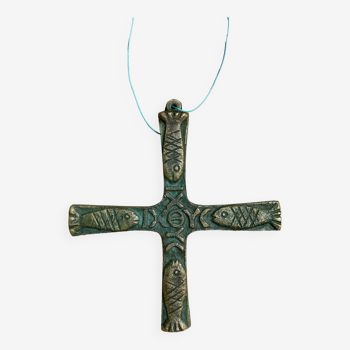 Bronze cross with fish motifs