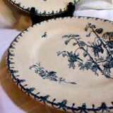 2 flat blue iron earth plates in Gien earthenware