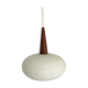 Vintage opaline and teak pendant lamp by Louis Kalff for Philips 1960