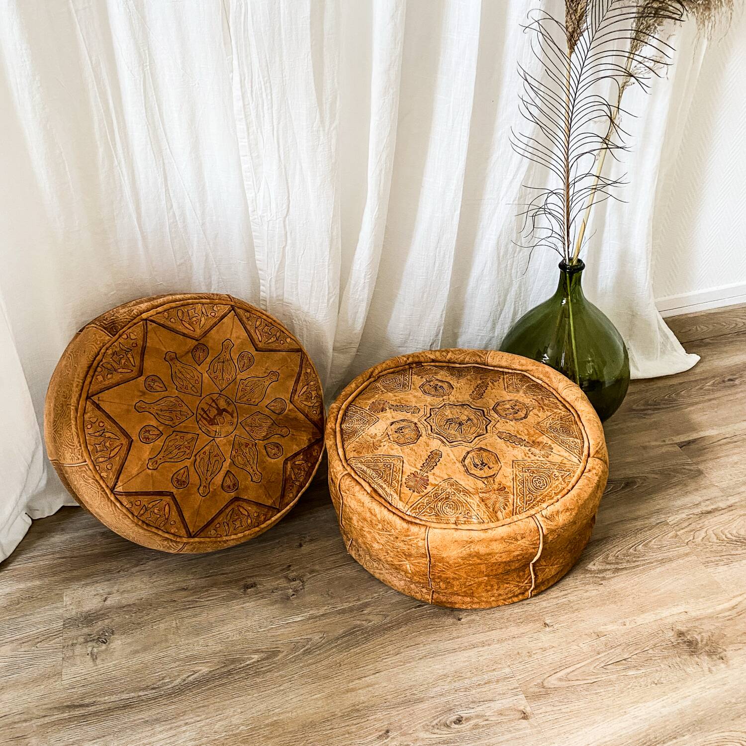 Pair of leather poufs