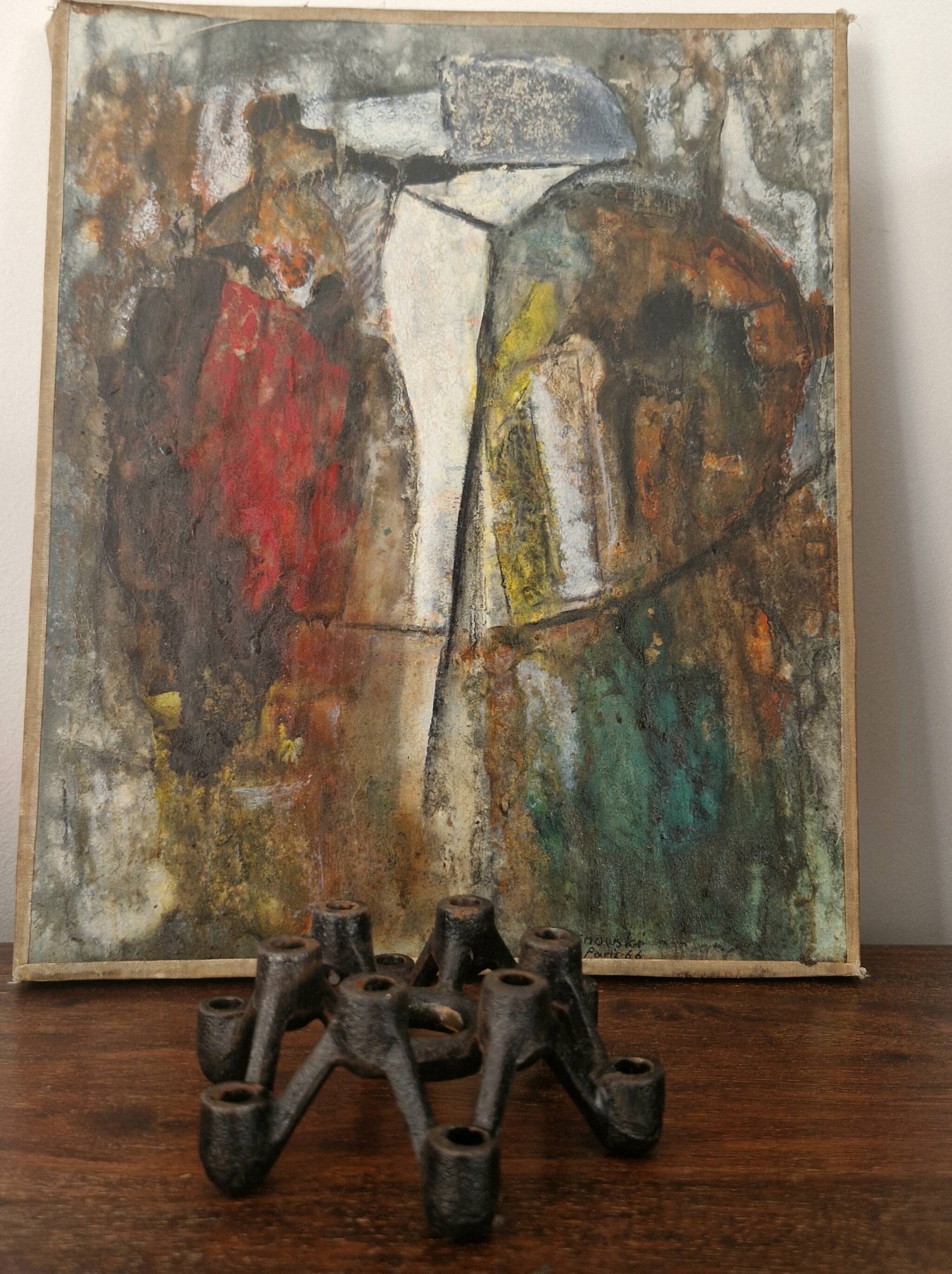 Modernist Japanese cast iron candlestick