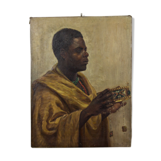 Peinture de la fin du XIXe siècle d’un homme par W. Wahaf