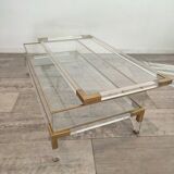 Table basse en verre acrylique et laiton, 1985