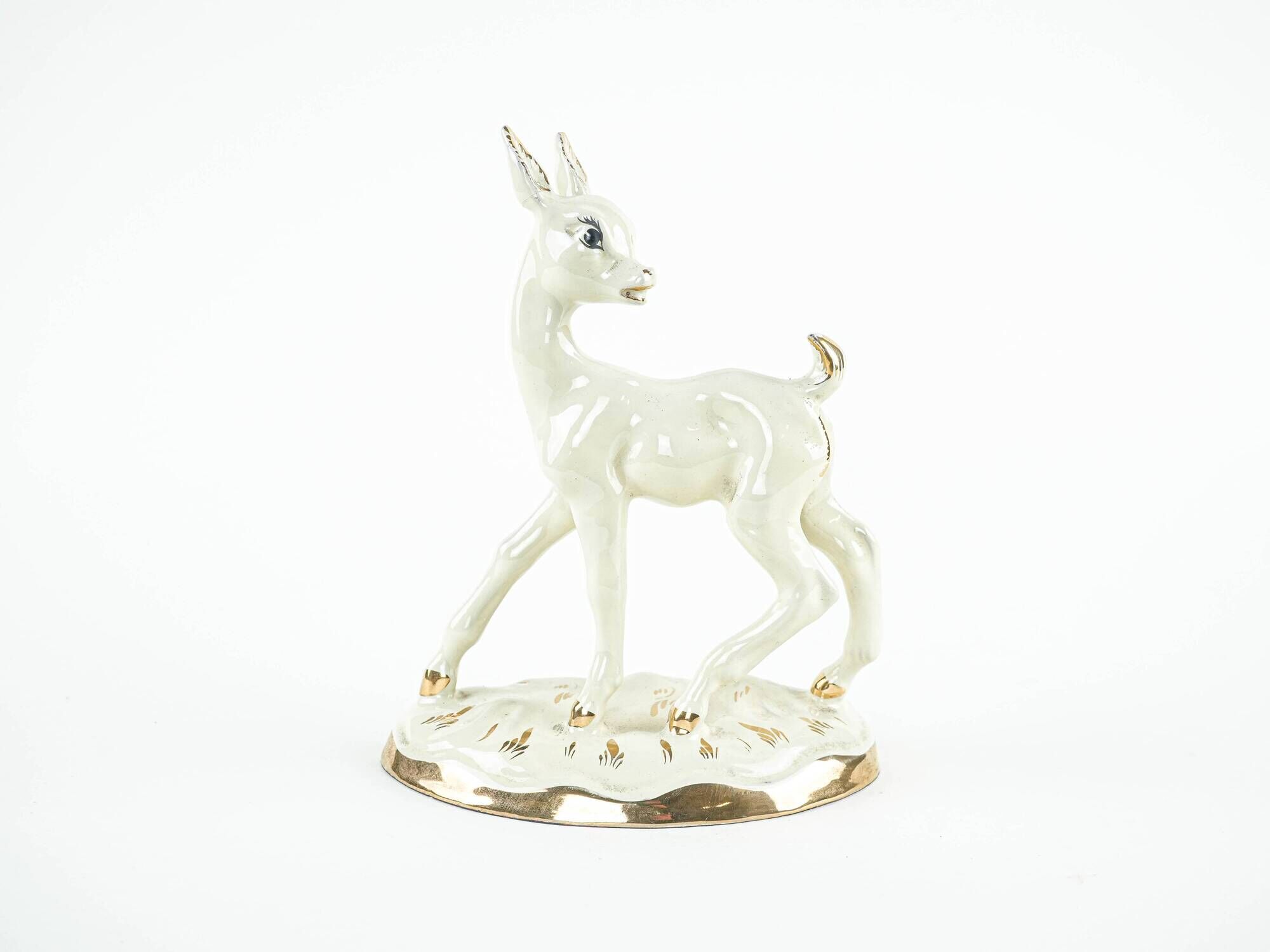 Ceramic deer figurine, glazed Danish pottery from the 1970s