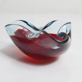 Asymmetrical ashtray murano red and transparent background 1960