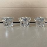 Set of 3 old glass candlesticks