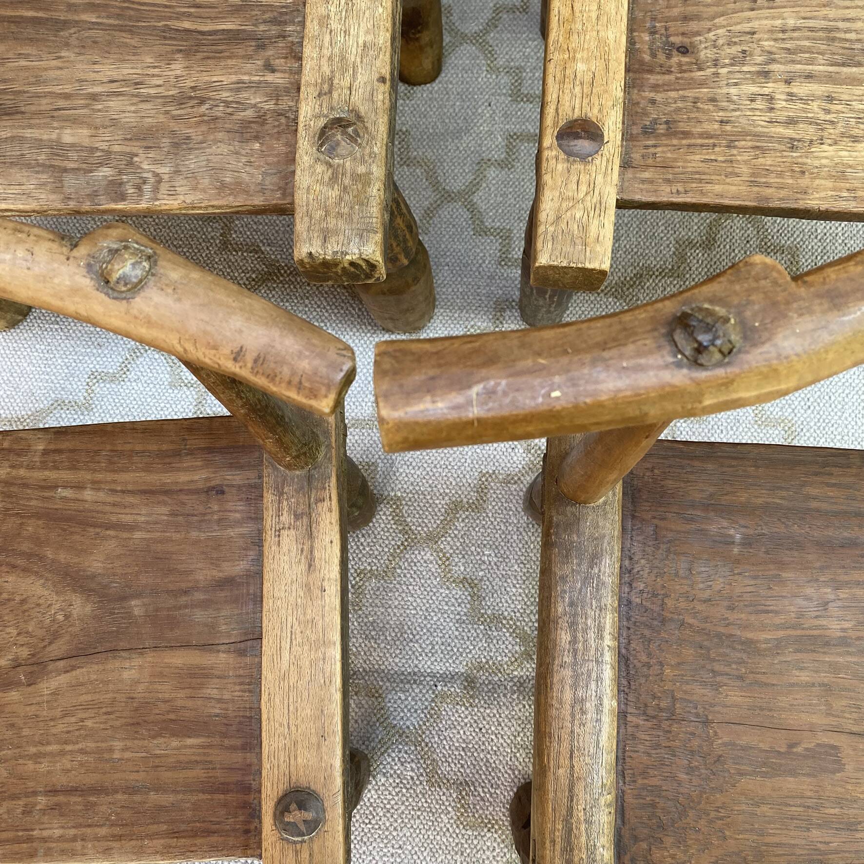 Ancient Baoulé African chairs in carved wood, Wabi-Sabi.