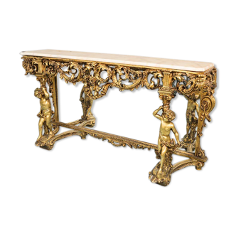 Console in marble gold leaf 50s vintage modern