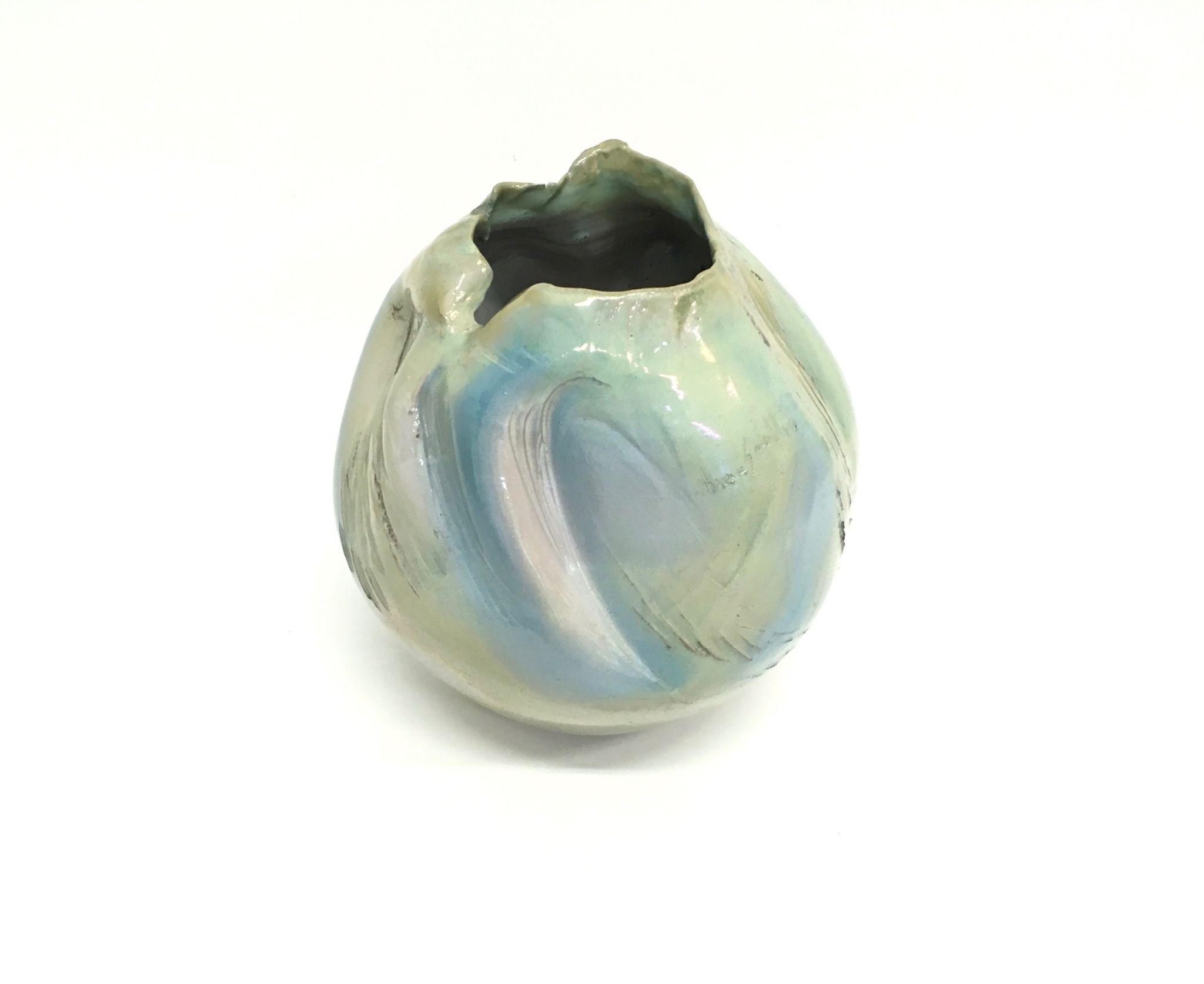 Vase en faïence glacé bleu irisé irisé fait main postmoderne, Italie
