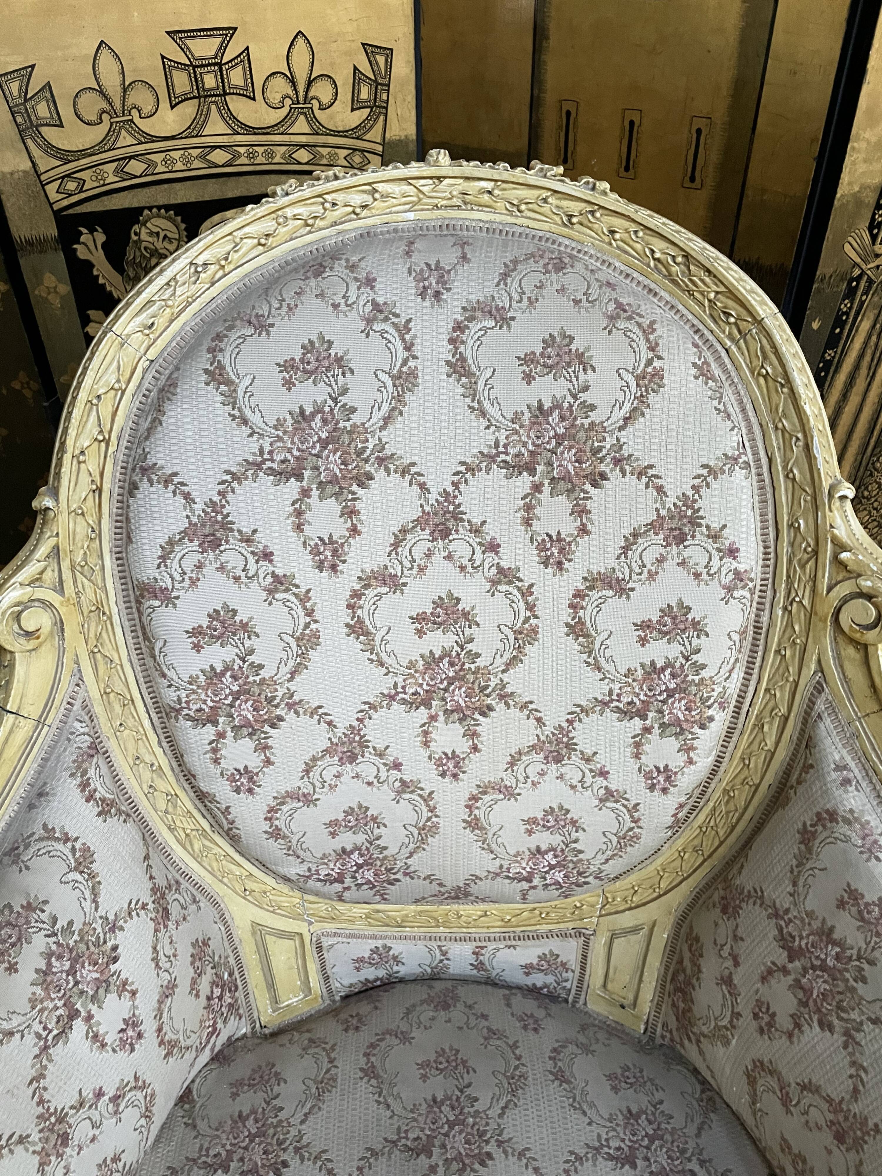 Pair of shepherdess armchairs in Louis XVI 1900 style