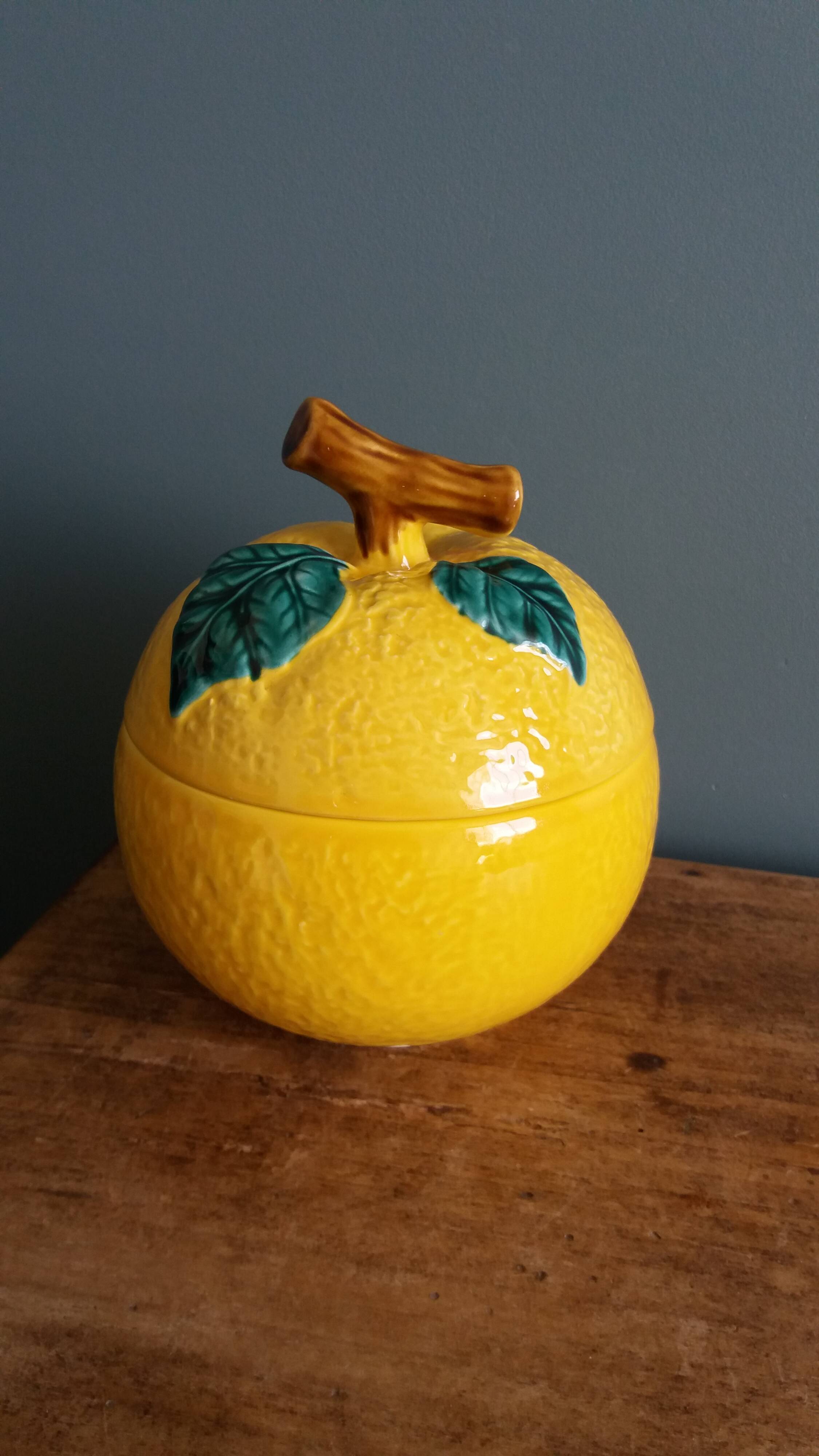 Sugar bowl candy dish box lemon in slipware