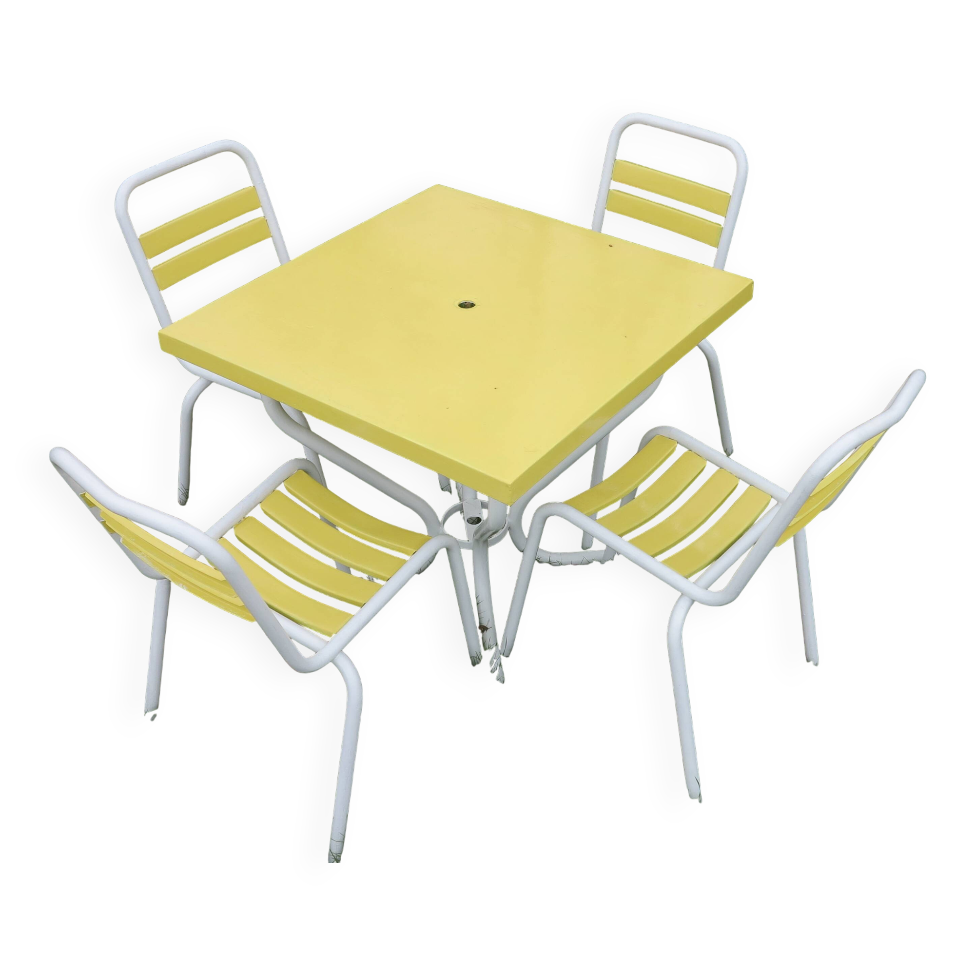 set of table and 4 chairs for garden or terrace in painted metal