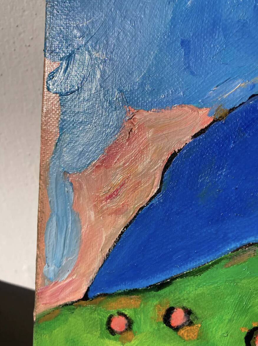 Tableau huile sur toile campagne couple