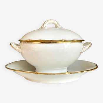 Saucière en porcelaine blanche et dorée