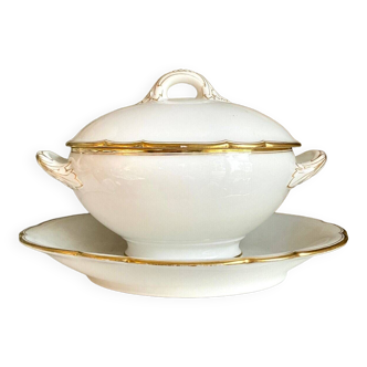 Saucière en porcelaine blanche et dorée