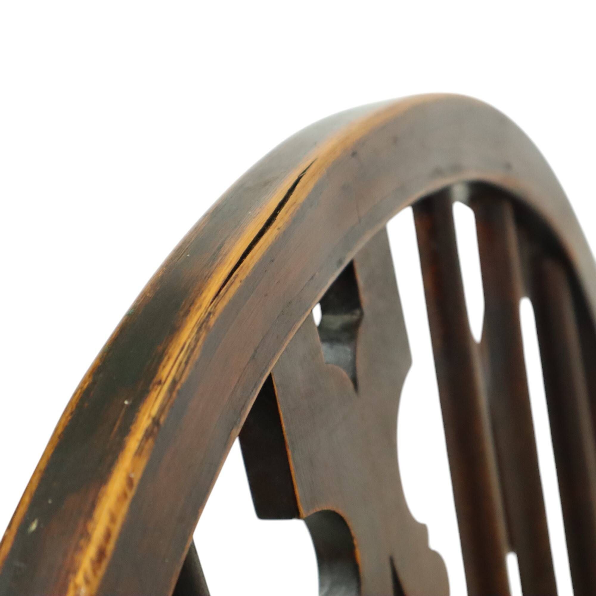 Chaise Windsor ancienne en bois de hêtre et d'orme avec dossier à roulettes, XIXe siècle