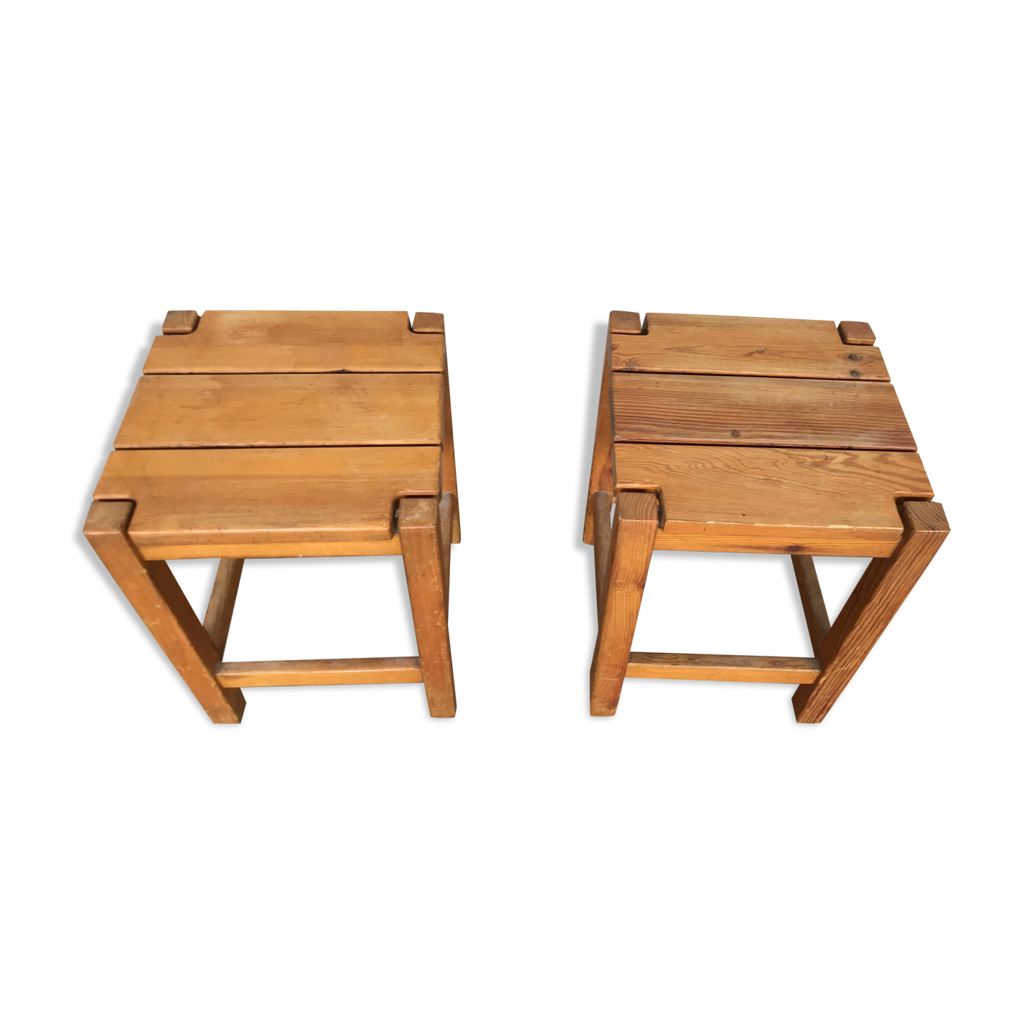 Pair Tabouret wears tripod plant solid wooden sofa tip 1950 Vintage furniture decoration