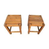 Paire de tabourets porte plante tripode bout de canapé bois massif 1950 décoration meuble vintage