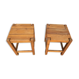 Pair Tabouret wears tripod plant solid wooden sofa tip 1950 Vintage furniture decoration